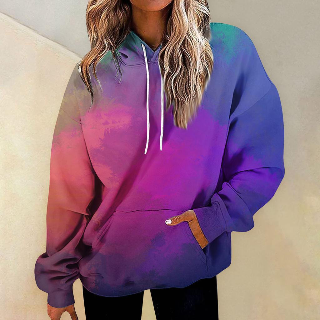 Daglig mote for kvinner Allsidige uformelle sweatshirts med rund hals Grafiske daglige langermet gradient patchwork-gensere med trykk