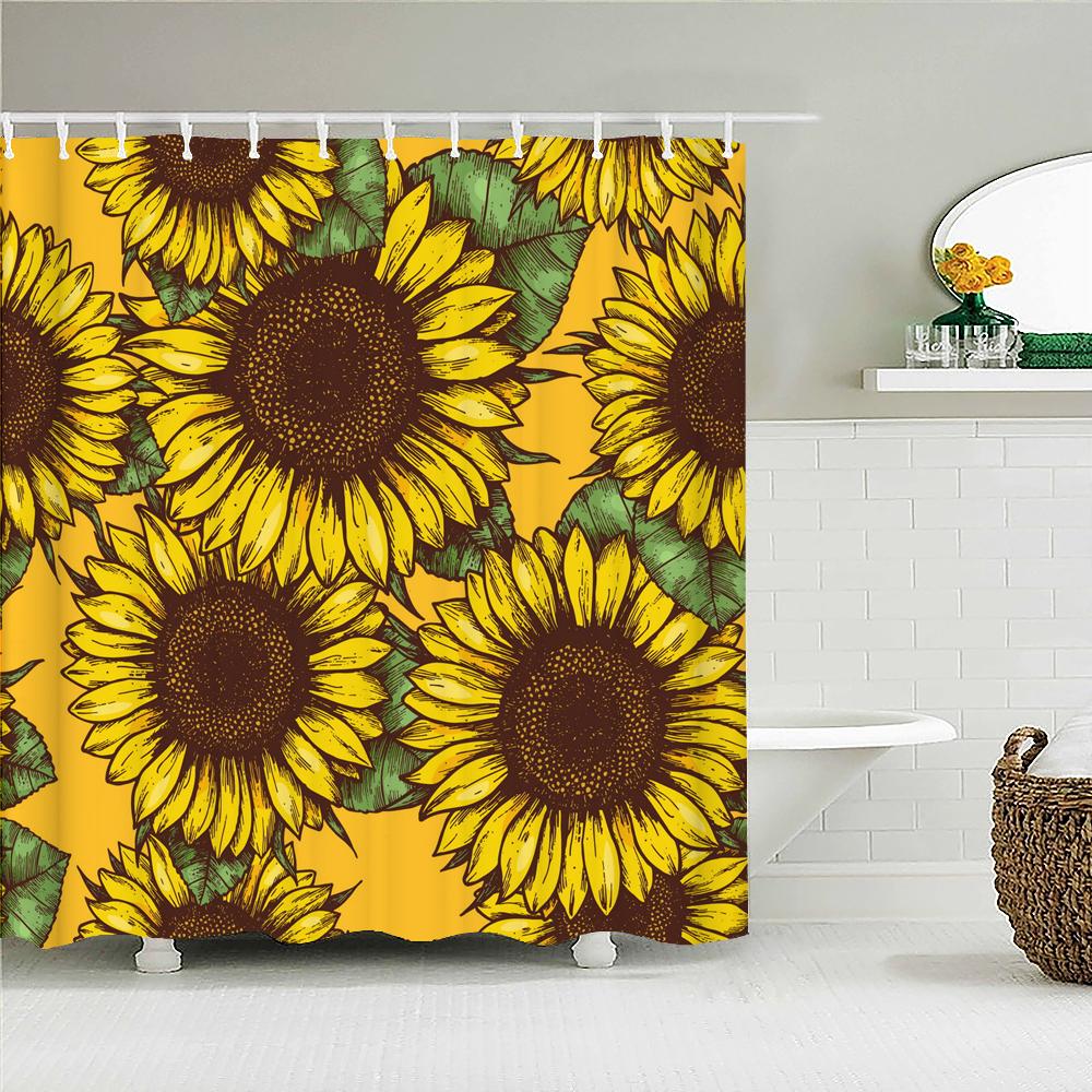 European Retro Flower Shower Curtain Watercolor Floral Bathroom Curtains Waterproof Botanical Bath Curtain With Hooks