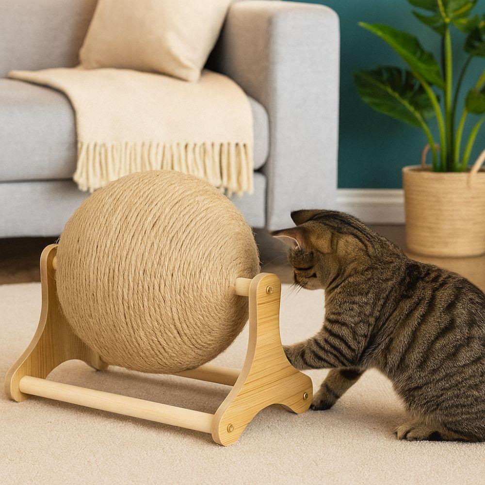 Wooden Cat Scratching Ball Toy Non-Slip Cat Scratching Board  Relieve Boredom