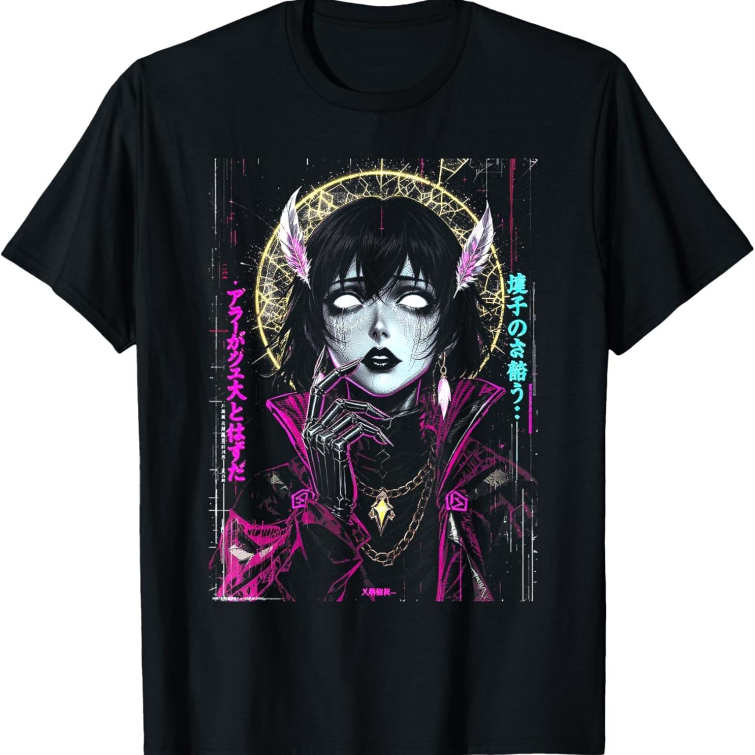 Streetwear Cyberpunk Angel Anime Teachwear Otaku T-Shirt S чёрный