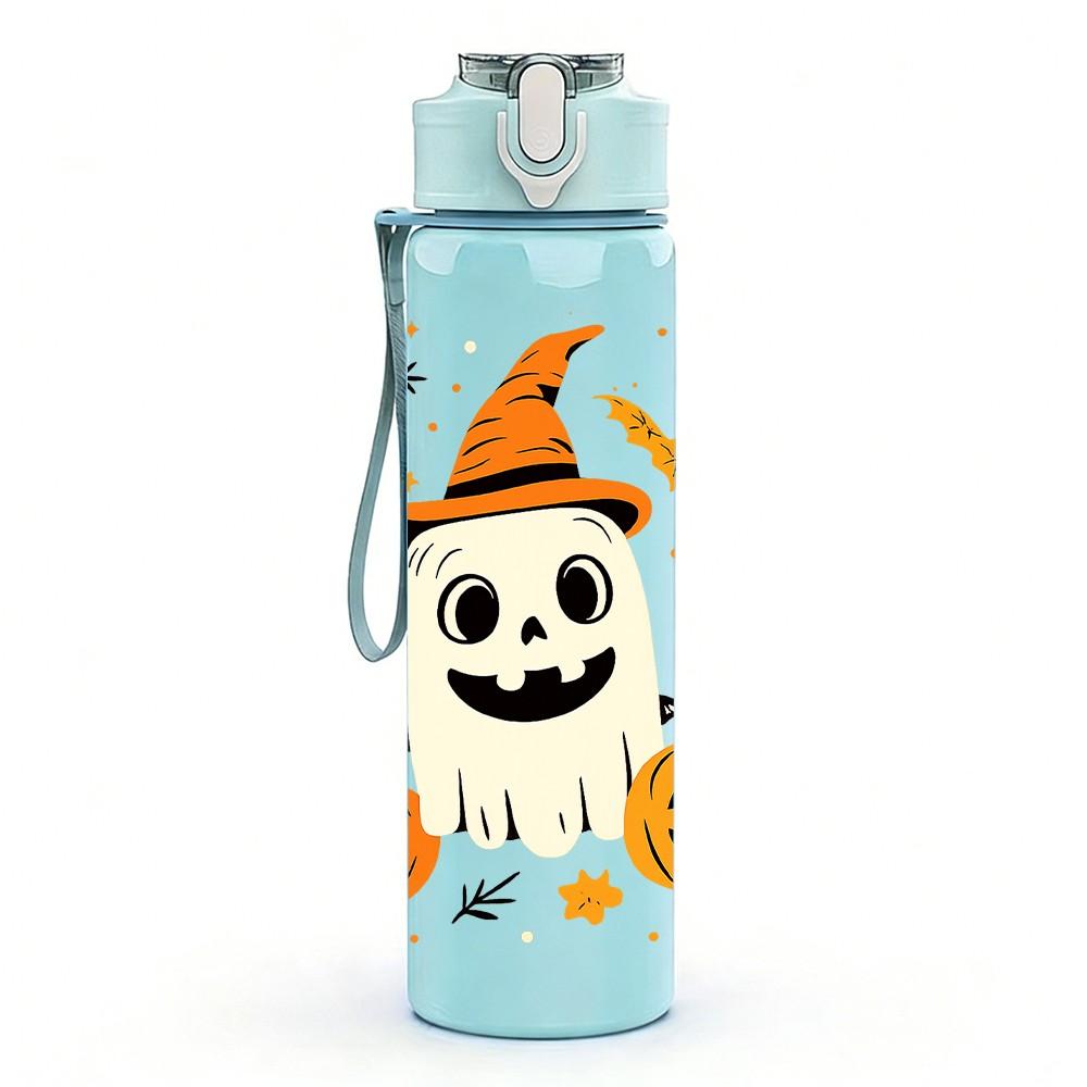 1PC Halloween Ghost Pumpkin Pattern 750ml Color Plastic Sports Water Bottle Leakproof Flip Straw Lid Suitable for Sports Office Home Use