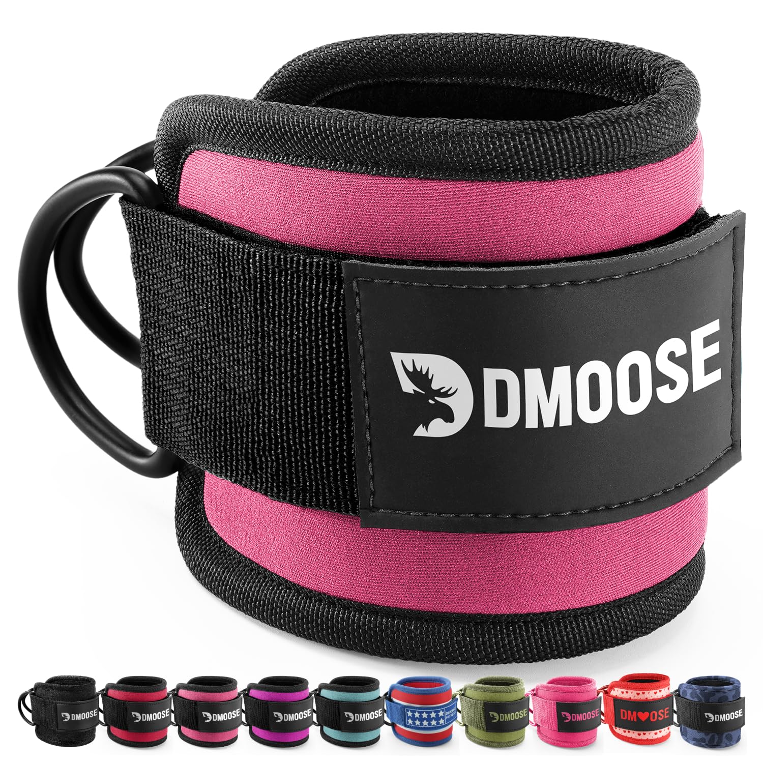 

DMoose Cable Machine Ankle Straps for Kickbacks, Butt Training, Leg Extensions, Curls, and Hip Outductors (Men and Women), Adjustable Neoprene Support