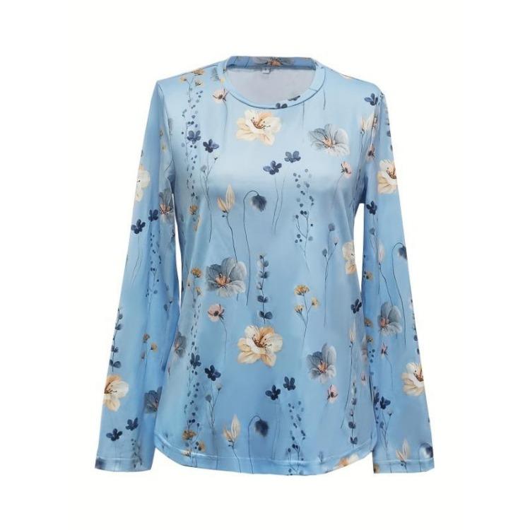 Casual Long Sleeve Women's Floral Print Sweatshirt Spring Fall Clothing Crew Neck
