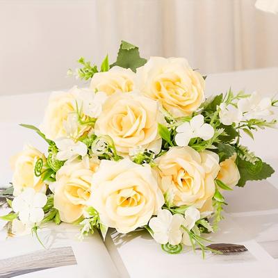 Kytice umělých růží, malých květů a mini růžiček pro vnitřní dekoraci, vhodná pro obývací pokojové ozdoby, svatební dekorace