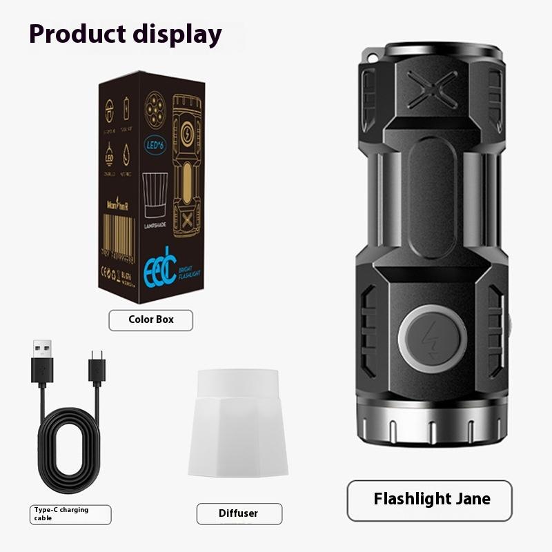 Mini Rechargeable Led Flashlight Camping Emergency Light With Side Lights And Lampshade Tail With Magnet For Exploring Camping