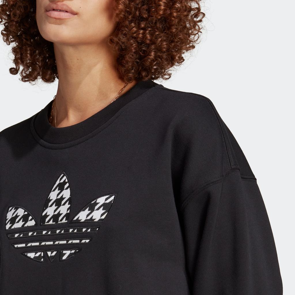 Adidas Originals Trefoil Logo Print Crew Neck Sweatshirt Women Tops Black IC5147