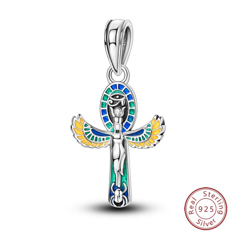 925 Silver Virgin Mary Deep Blue Golden Goddess Beautiful Blessing Charms Beads 3mm DIY Fine Jewelry Making