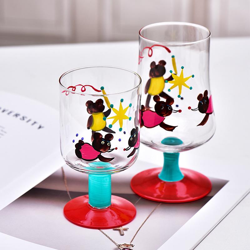 Cute Hand Drawn Glass Goblet, Cartoon Dog Juice Red Wine Glasses, Japanese Retro Painted Household Water Cup, Bar Accessories