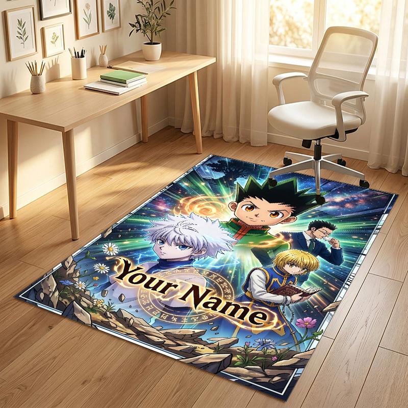 Personalized Crystal Velvet Carpet,Hunter × Hunter Custom Printed Name, Plush Area Rug For Home Indoor Decor