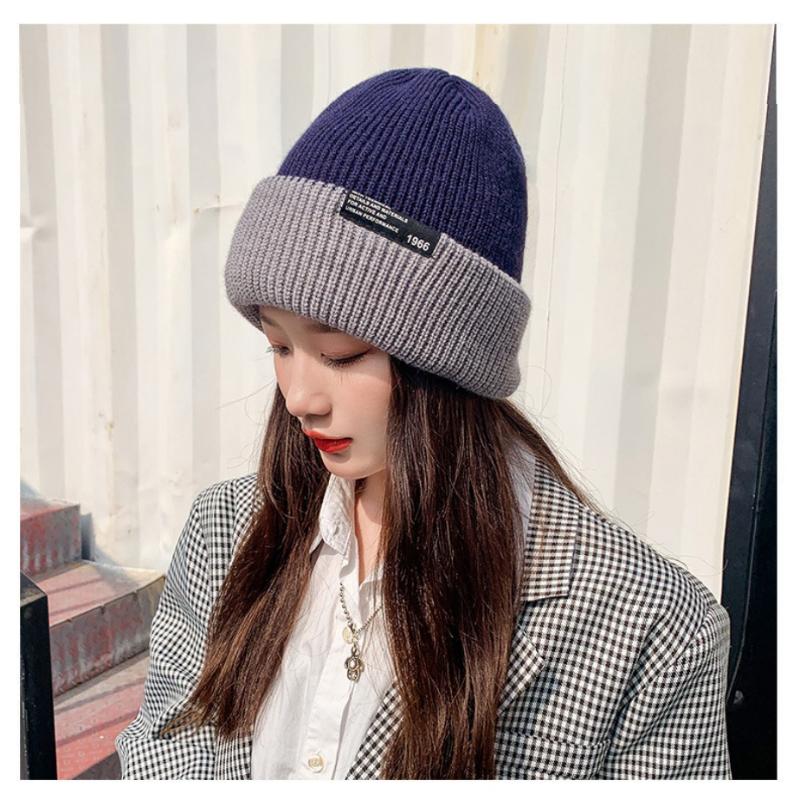 Unisex Herbst Winter Strickmütze Weiche Verdickte Wollmütze Doppelseitiger Ohrenschutz Beanies Mütze Damen Herren