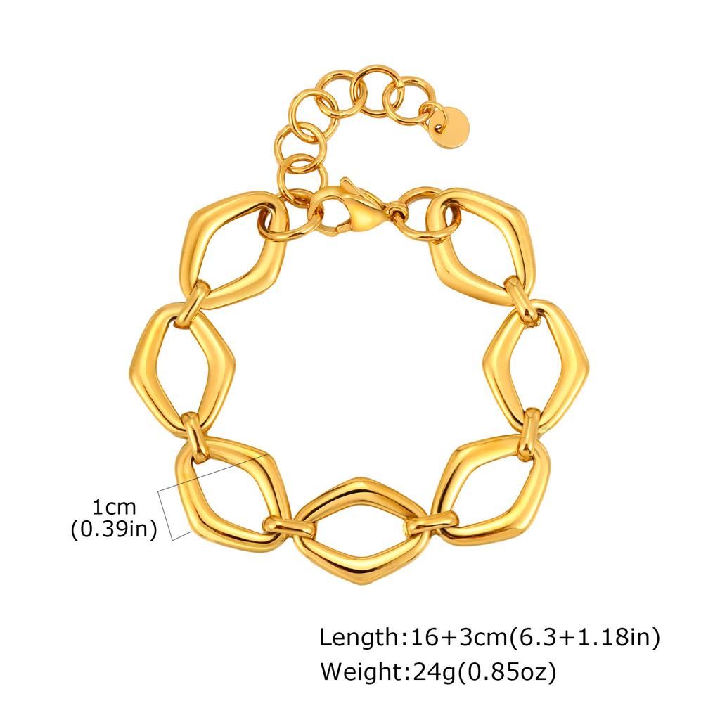 Stainless Steel Geometric Rhombus Handmade Chain Gold Bracelet Fashion Accessories Ladies 2529