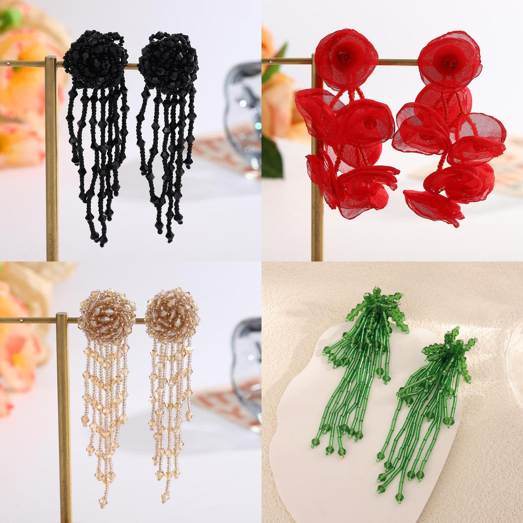 Vintage Style Crystal Tassel Drop Earrings With Geometric Alloy Design For Womens Evening Wear