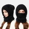 Riding Headgear 3 In 1 Hat Scarf Face Guard Solid Color Plush Ball Decor Thickened Warm Windproof Winter Hat