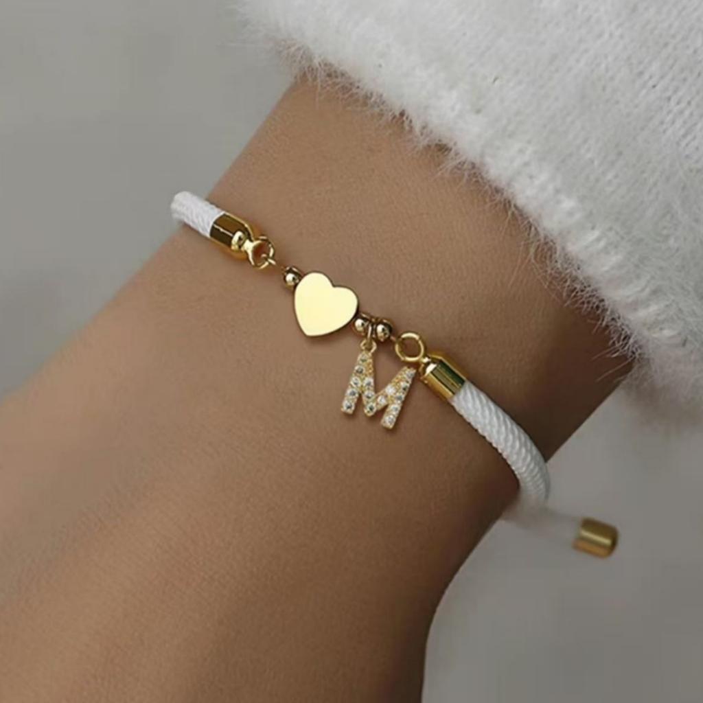 InitIal Heart Charm Letter Link Bracelet for Women Classic Letter A-Z Rope Chain Bracelet for Daily Jewelry Gifts
