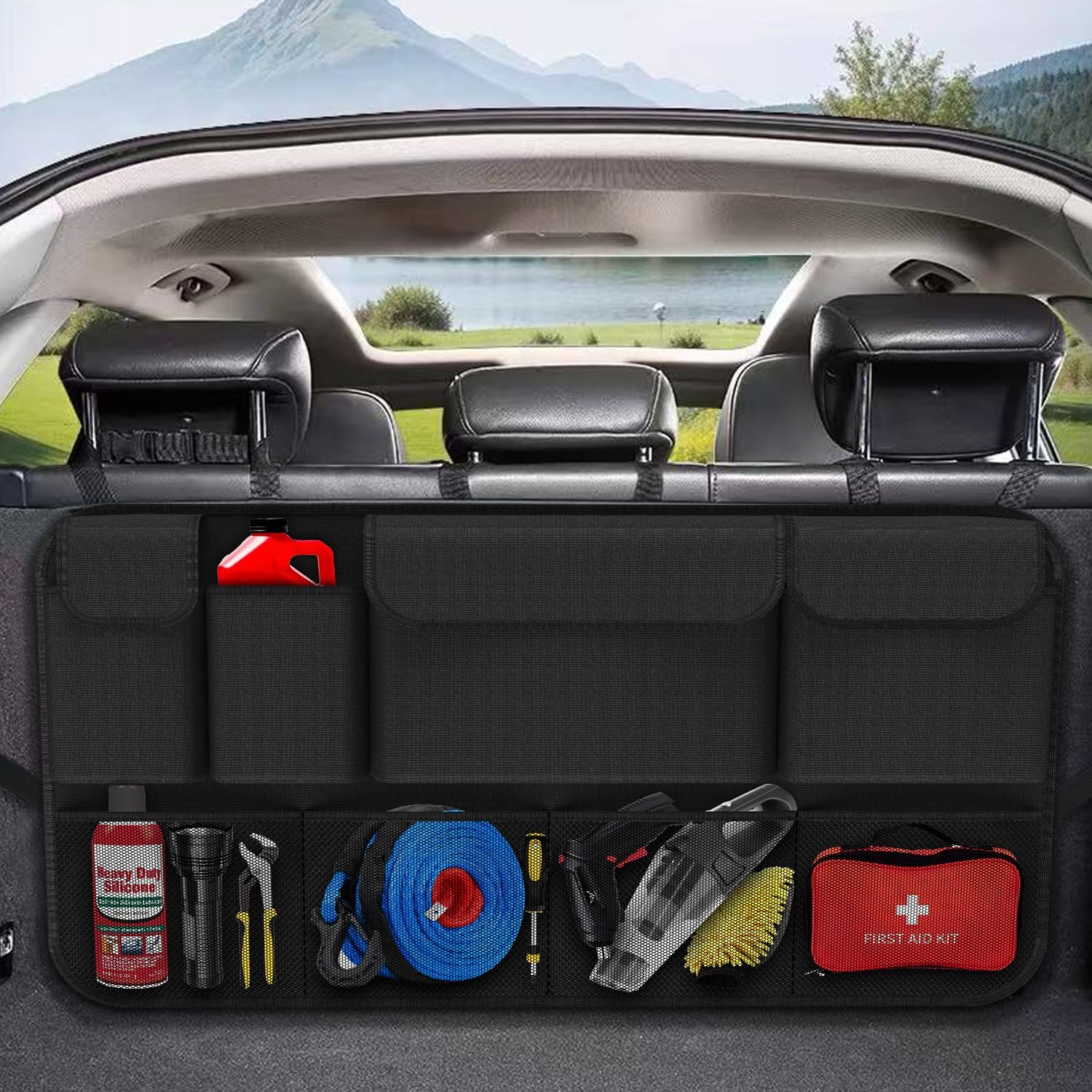 Car Trunk Organizer, Large Capacity Trunk Storage Organizer With 8 Pockets, Sturdy Trunk Organizer Car Accessories For SUV/MPV/Truck, 36 ×20