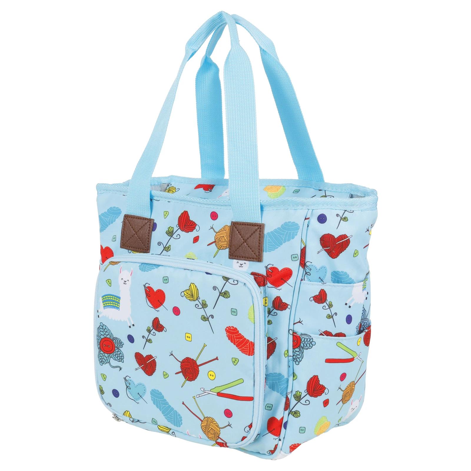 

Crochet Yarn Storage Bag Large Capacity Travel Knitting Bag Portable Oxford Cloth Wool Tote Organizer with Multi Pocket