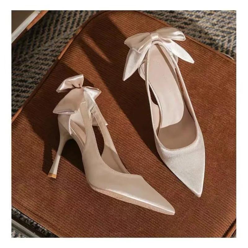 Fashion 2025New White Women Thin Heel Hollow Sandals Butterfly Pointed Toe High Heels Pumps  Drees Shoes Wedding Shoes