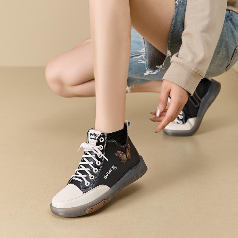 Fashion 2025 Fashion Women Boots Genuine Leather White Ankle Boots Female Casual Sneakers Plus Size Soft Bottom High Top Women's Shoes
