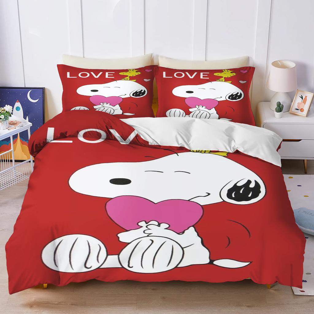 Snoopy Bedroom Anime Duvet Set Bedding King Size Luxury Cover 3-Piece Polyester Christmas Decorations Cute Printed Cartoon Home