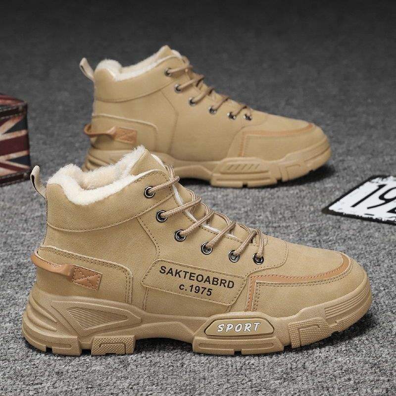 Winter neue Schneestiefel Herren High-Top gefütterte verdickte Baumwollstiefel Britischer Stil vielseitiger Trend Koreanische Version wasserdichte Martin-Stiefel