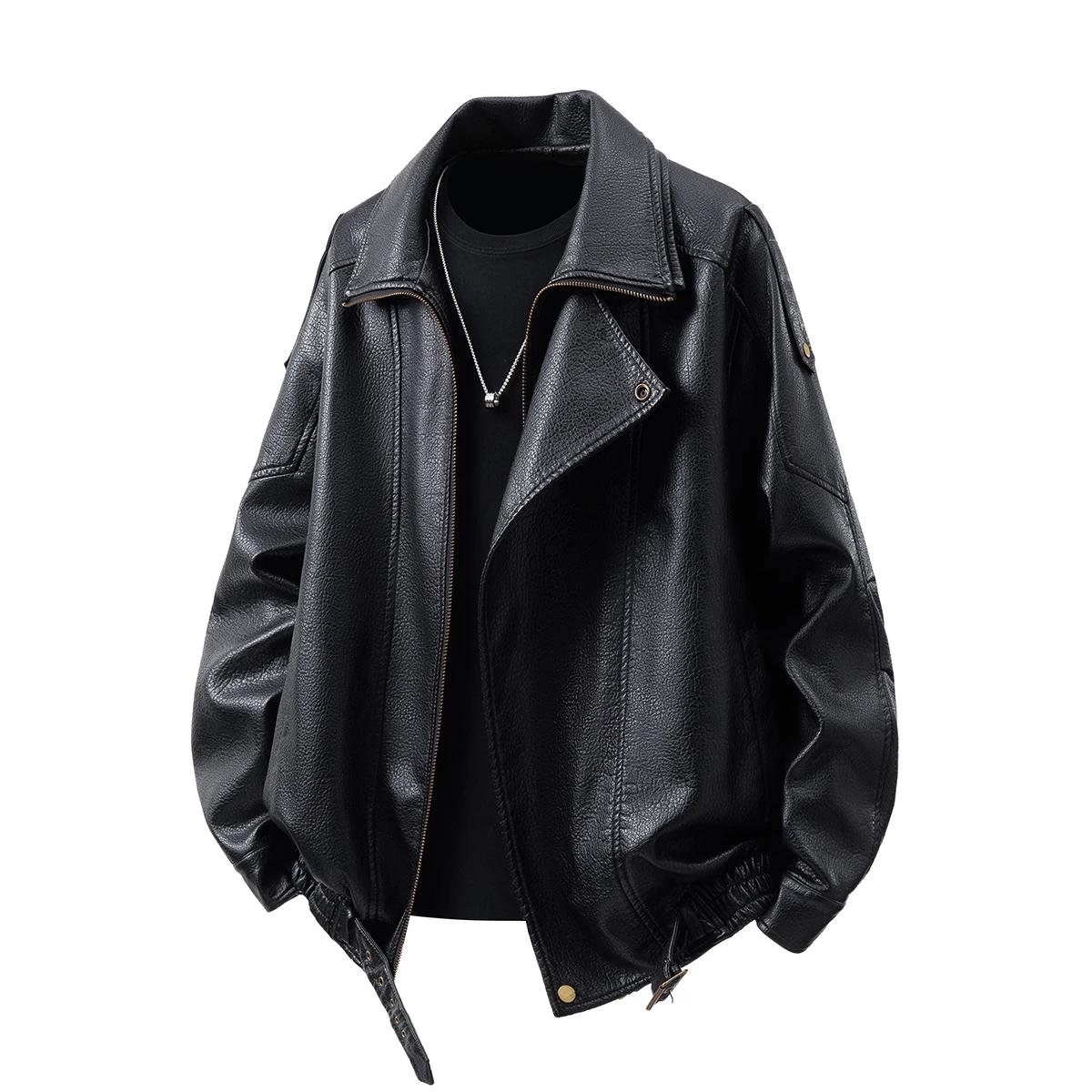 

Осень Зима Мужское Корейское Пальто на Молнии из ПУ Мужская Байкерская Куртка из ПУ Кожи Мужское Мотоциклетное Пальто из Искусственной Кожи Парные Трендовые Куртки L чёрный