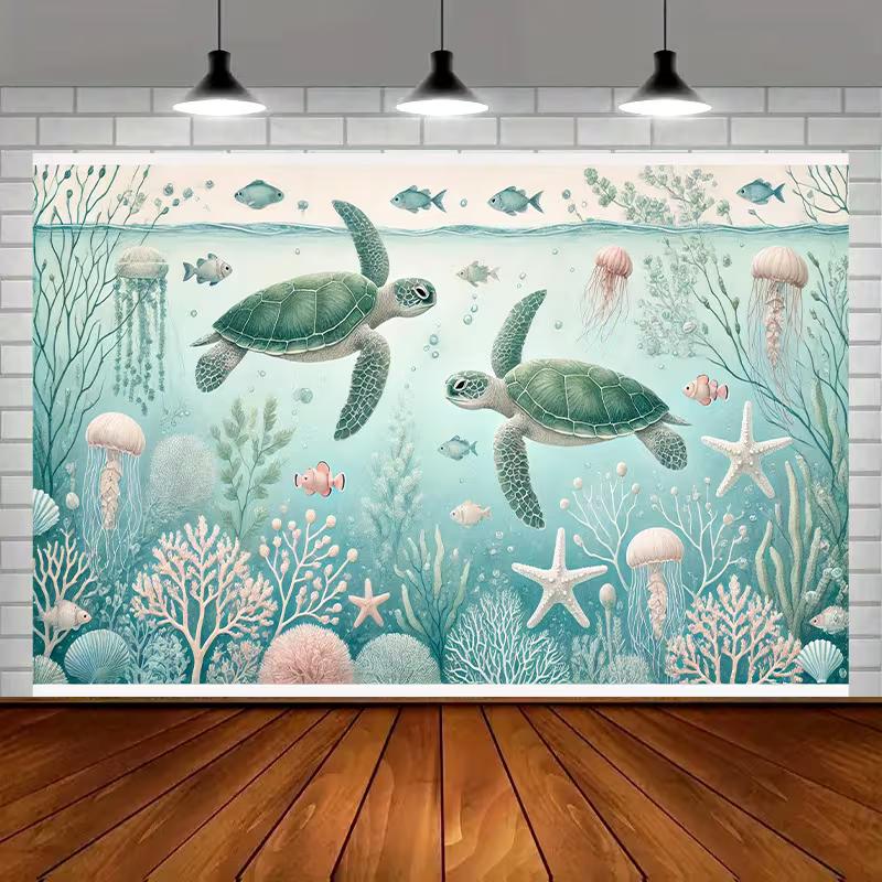 2D Sea Turtle Underwater Photo Backdrop Ocean Party Decor Cloth 47.2x31.5inch/120*80cm