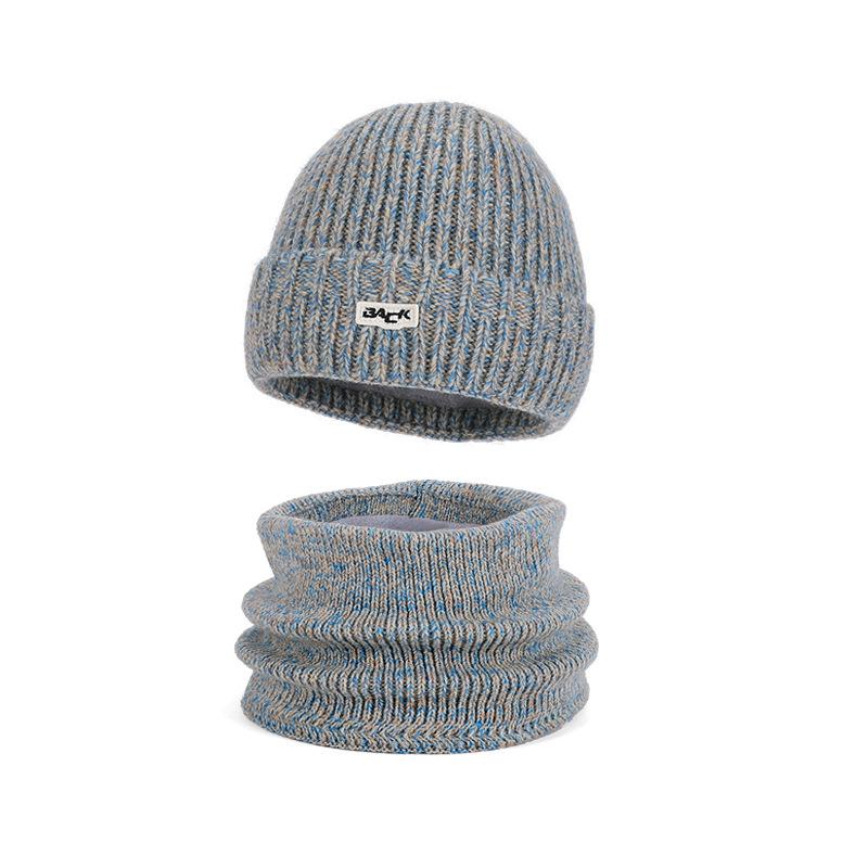 Winter Outdoor Warm Knitted Wool Hat Men's Fleece Cold-Proof Hat Scarf Two-Piece Set Windproof Ear Protection Cap