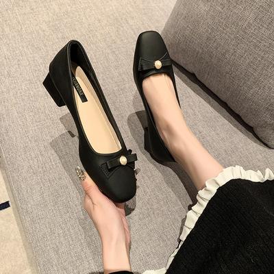Spring New Thick Heel Bow Gentle Temperament Medium Heel Mary Jane Shoes