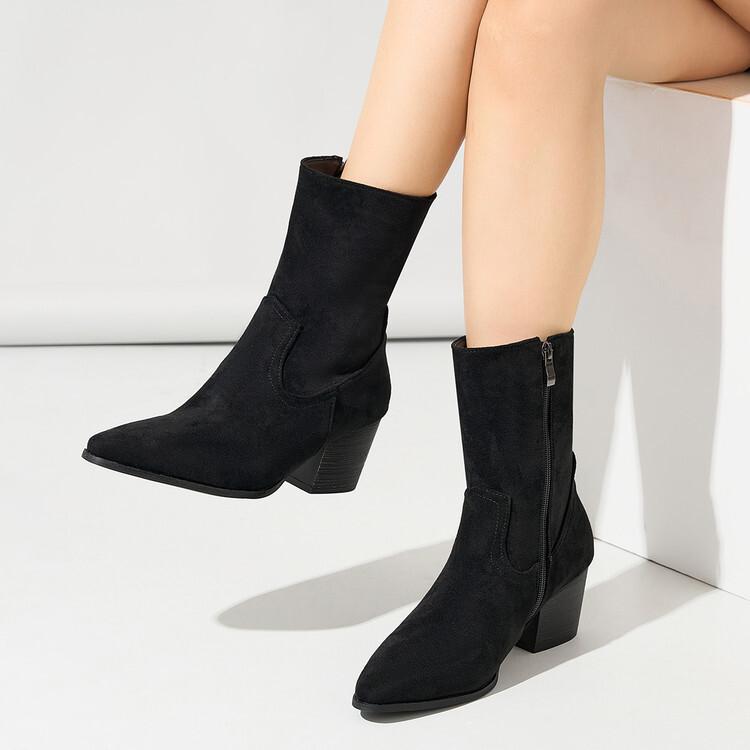 Autumn and winter new European and American large size low tube thick heel women's boots WISH leather boots