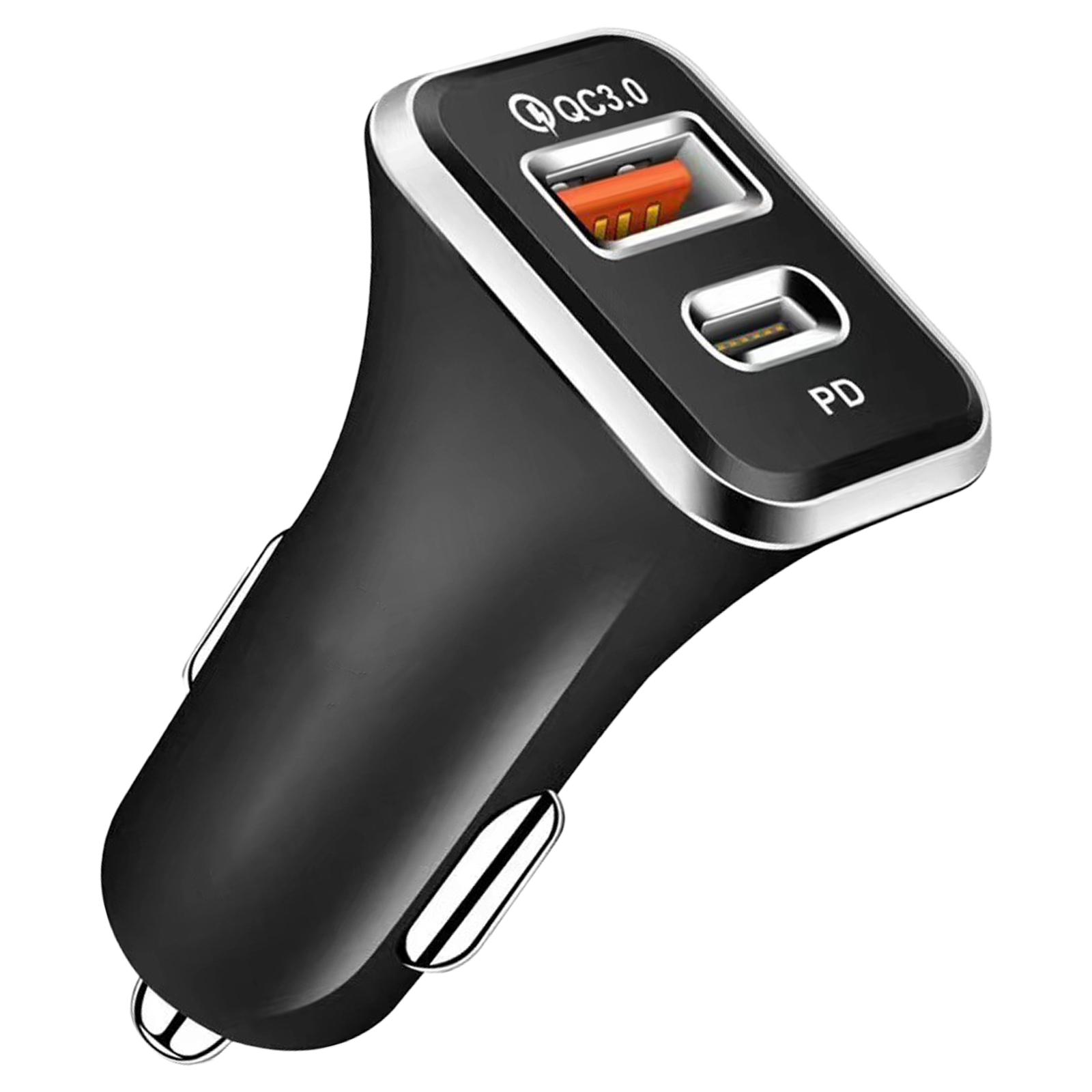 

Автомобильное зарядное устройство с двумя портами USB C PD18W и USB A QC3.0 Адаптер для быстрой зарядки смартфонов, планшетов и ноутбуков A чёрный