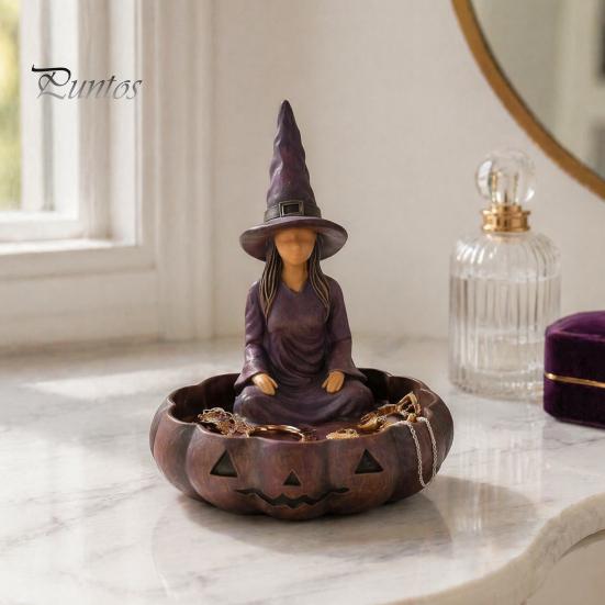 Gift for Witch Lovers Meditating Jewelry Tray, Vintage Gothic Resin Decorative Storage Tray Dish, Mysterious Zen Desktop Organizer Keys Trinkets
