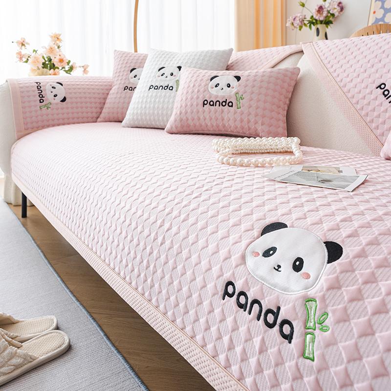 Panda Embroidery Sofa Cushion Cover Seat Cushion  All Seasons Modern Simple Anti-slip Cold Sofa Cover