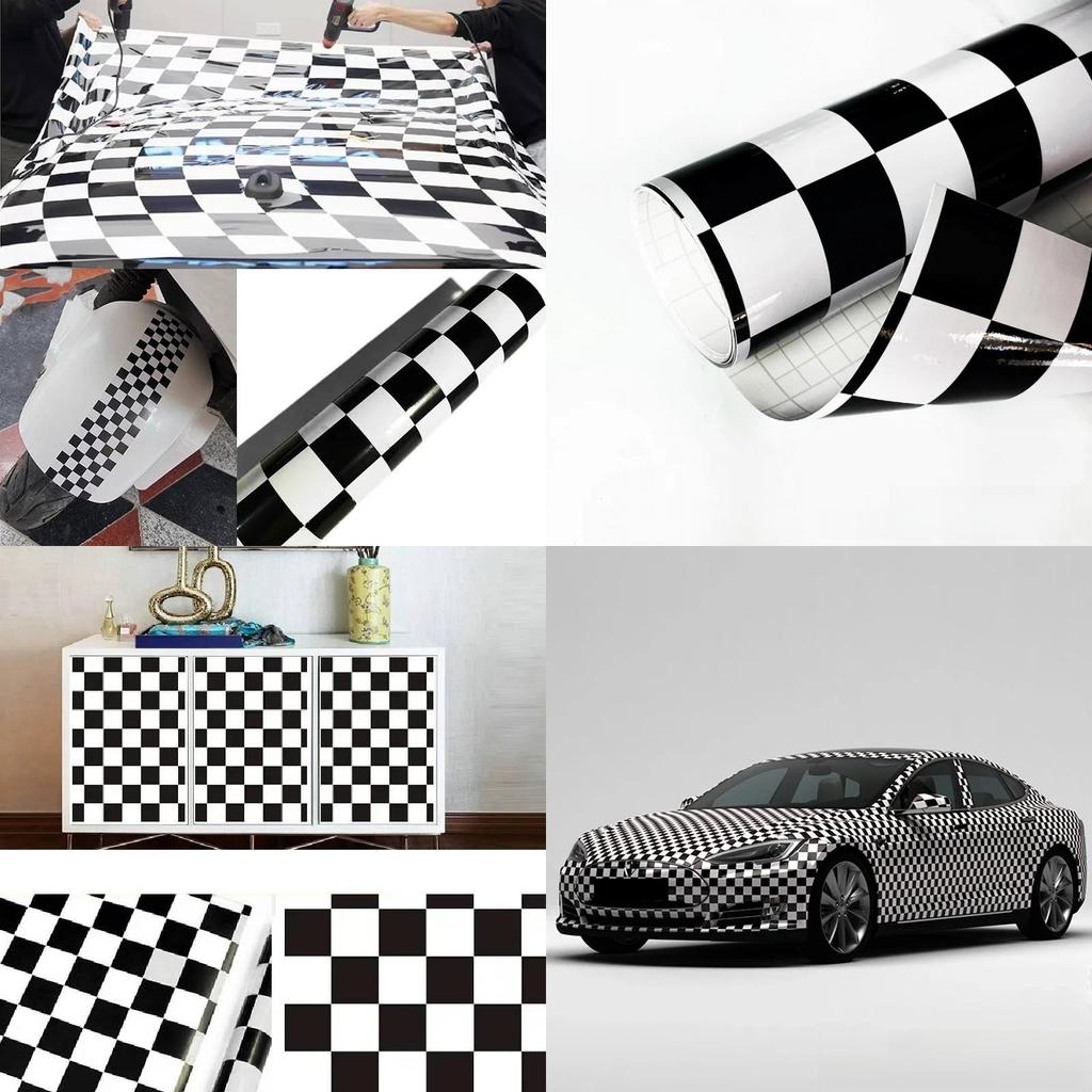 Naklejki Wzór Szachownicy Czarno-Białej Błyszcząca Powierzchnia Dekoracja Samochodowa Na Motocykle I Powierzchnie Kuchenne