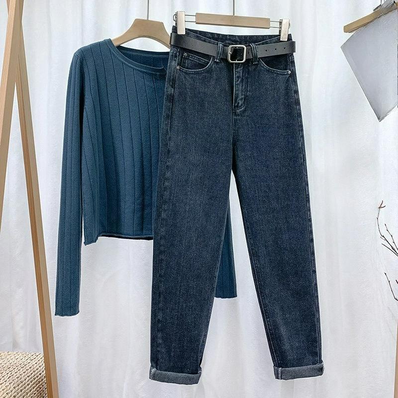 Daddy Denim Straight-leg Pants Women's Autumn Clothes Are Thin, High-waisted Loose Nine-point Harlan Carrot Pants