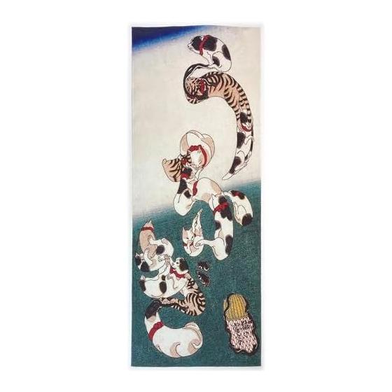 Ukiyo-e Tenugui: Cat Pun on Eel by Utagawa Kuniyoshi