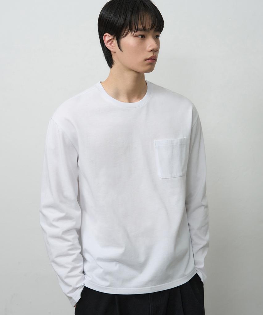 DRAW FIT Hail Cotton Pocket Long Sleeve T-Shirt [White]
