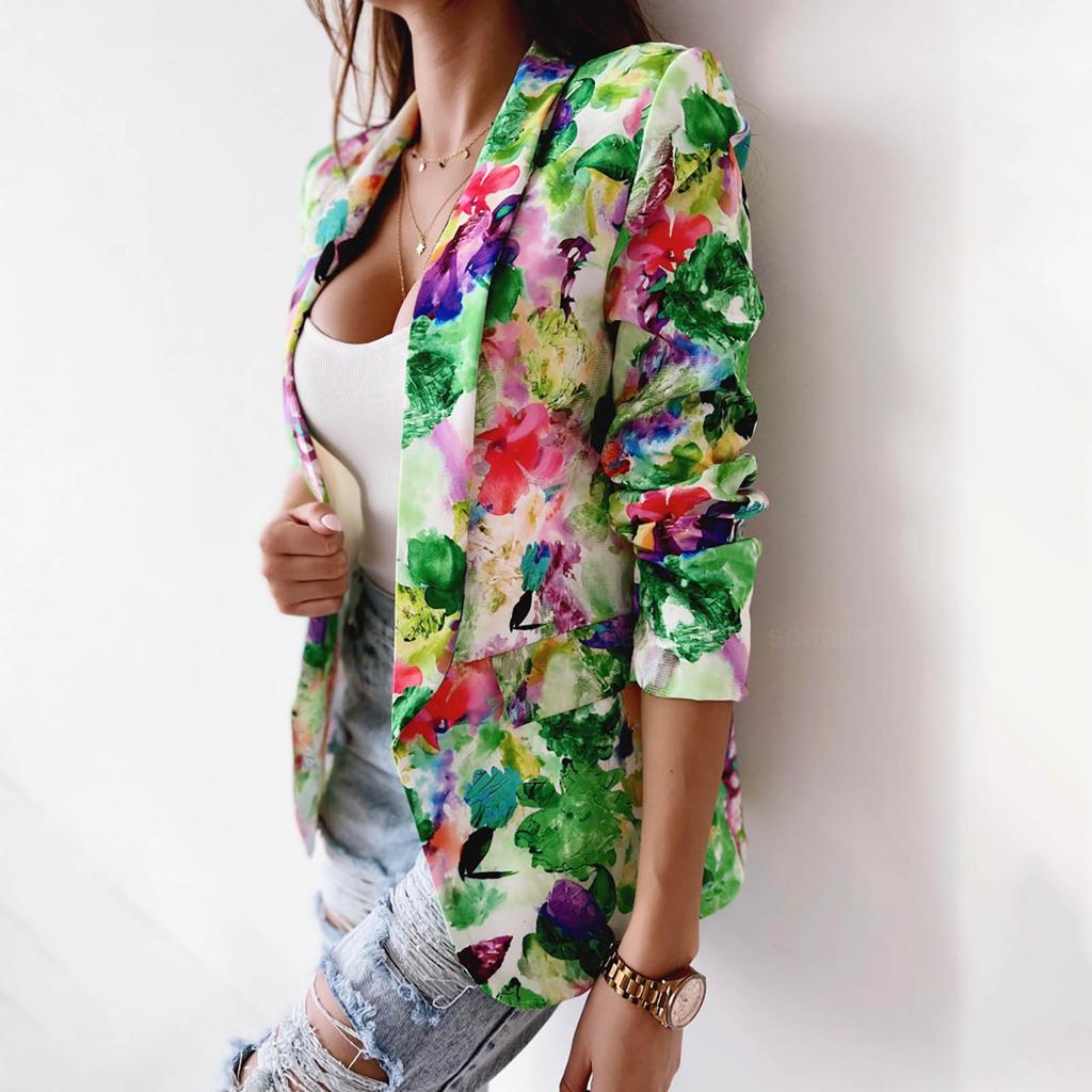 Kadın İlkbahar Ve Sonbahar Yaka Baskı Mizaç Slim Fit Küçük Blazer