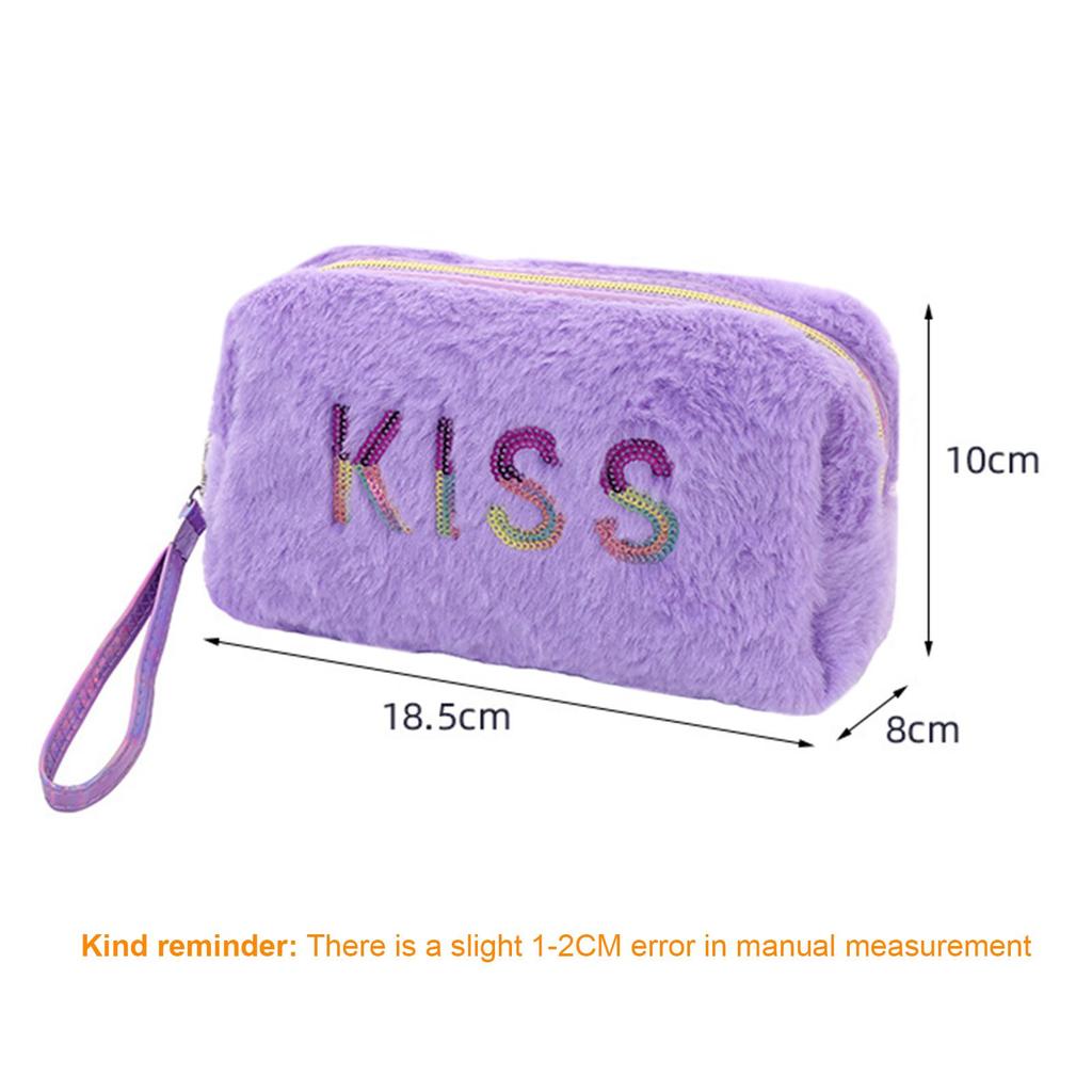 Plush Makeup Bag Portable Travel Toiletry Bag Hand-held Cosmetic Storage Bag with
