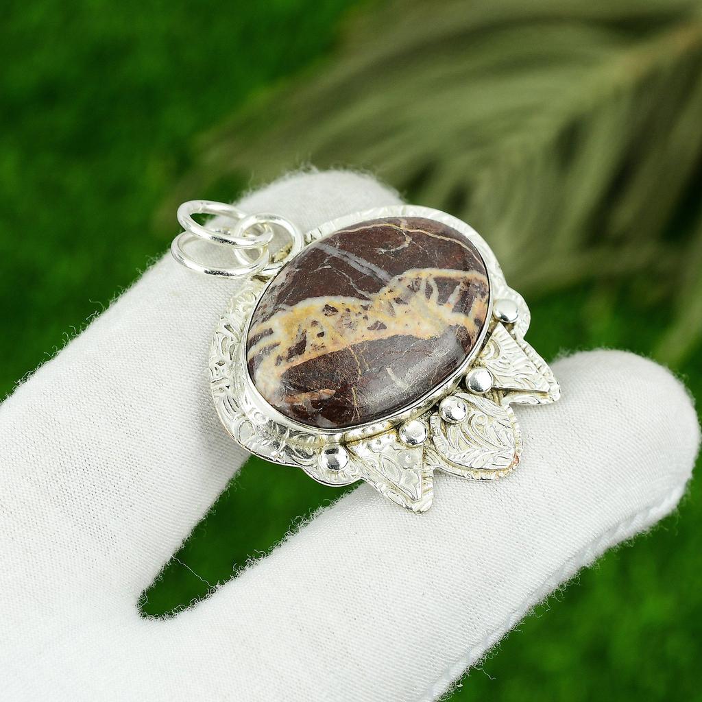 Oval Coconut Jasper Gemstone 925 Sterling Silver Sister Boho New Pendant Jewelry