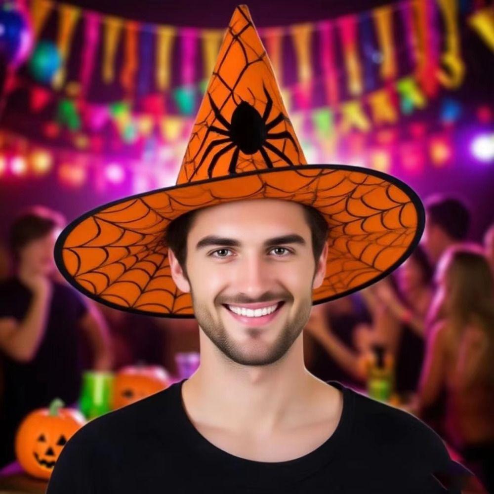 Black Halloween Witch Hat Velvet Halloween Black Cap Spider Wizard Cap Dress Up Headgear