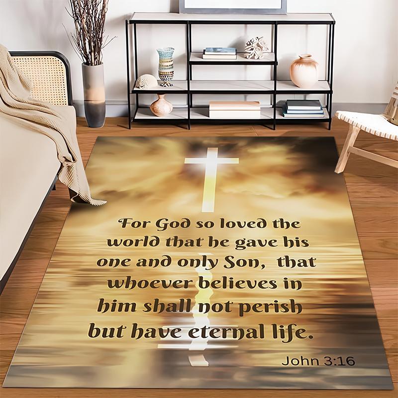 Christian Scripture Cross Rug Non-slip rug suitable for living room and bedroom sofas.