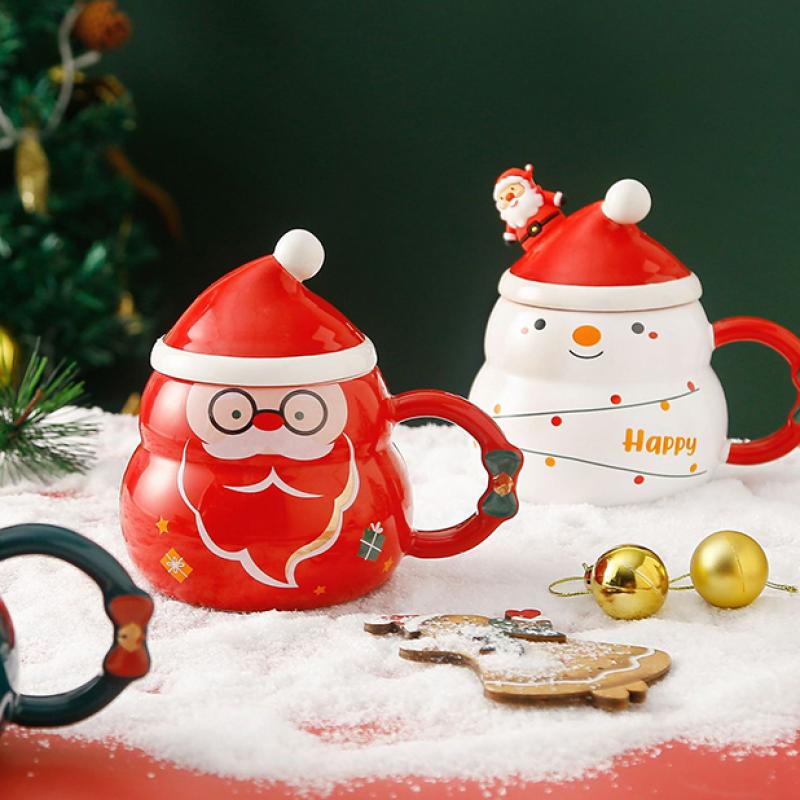 Vánoční hrnek s lžičkou, dárková sada, vánoční stromeček, keramický hrnek na kávu a mléko, vánoční dekorace na pití, párty