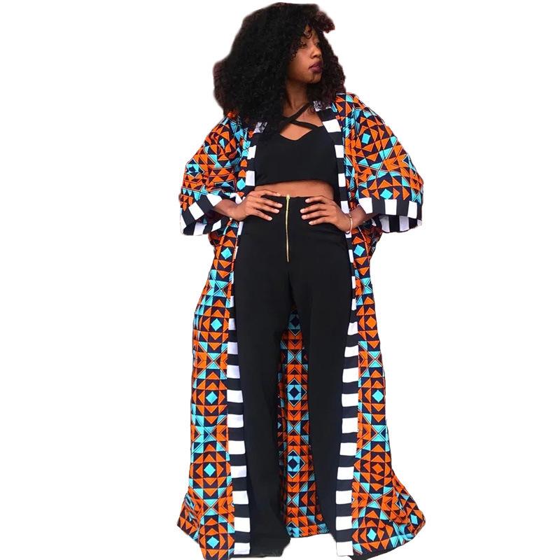 Palton kimono lung imprimat pentru femei în stil etnic african - Colecția 2024