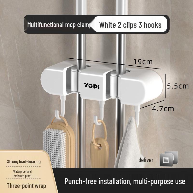 YOPI Adhesive Wall-Mounted Mop Holder - No-Drill Mop Clip for Bathroom and Toilet.