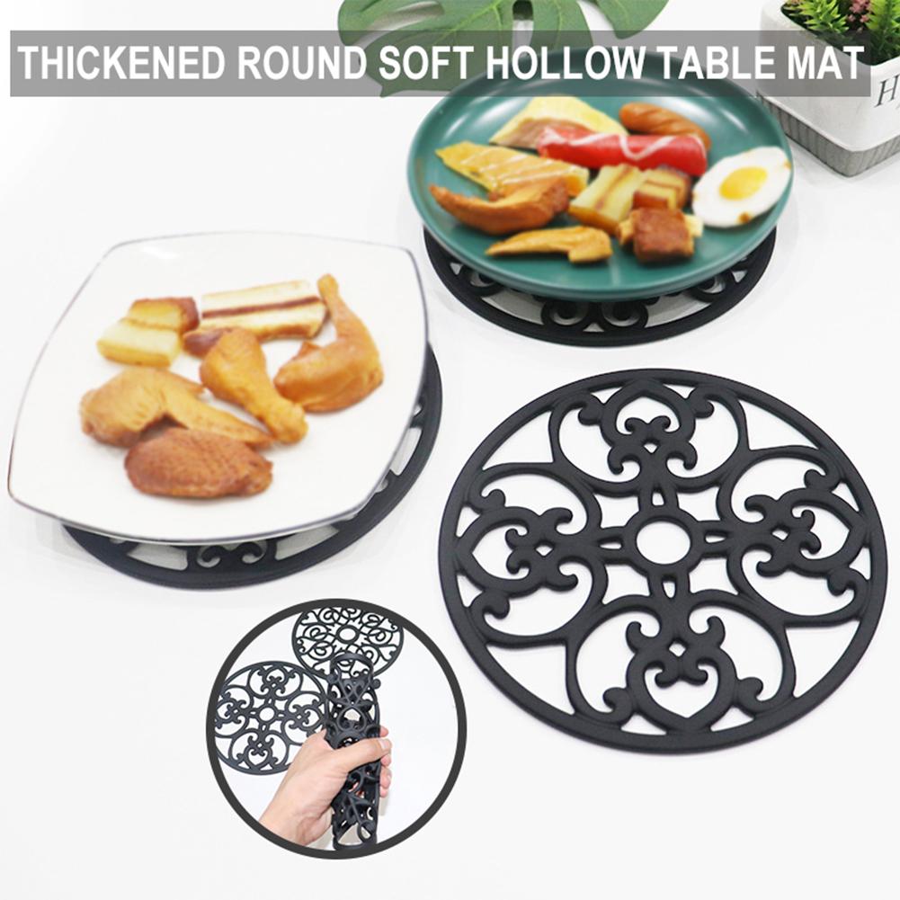 3 Pcs Silicone  Pot  Pad Classic Retro Style Hollowed Pattern Multipurpose Heat Resistant Insulation Mat Desktop Decoration