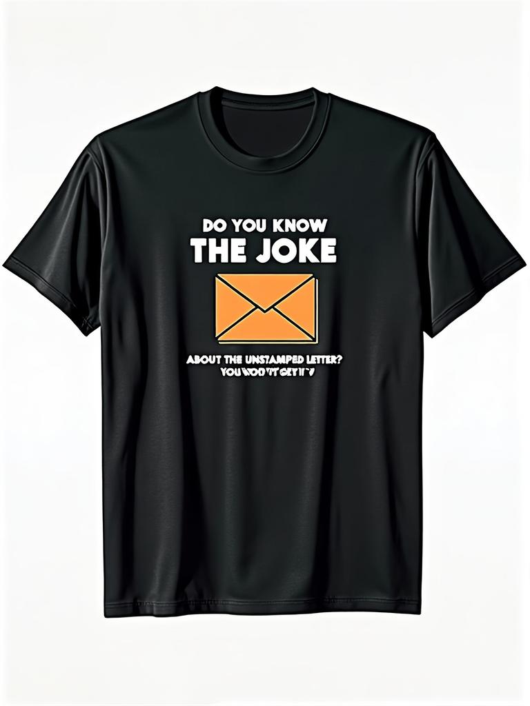 Men's Minimalist Printed T-shirt- Bold White Text "Do You Know This Joke?" with Orange Envelope Icon and Humorous Phrase "You 100% Don't Understand Th