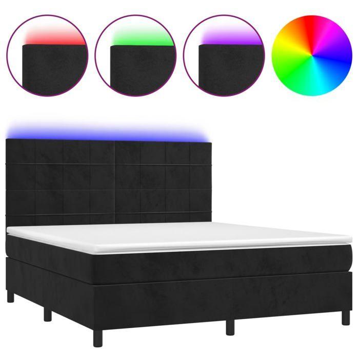 Maison Exclusive - Black 180x200 Cm Velvet Bed Slatted Base Mattress and LED