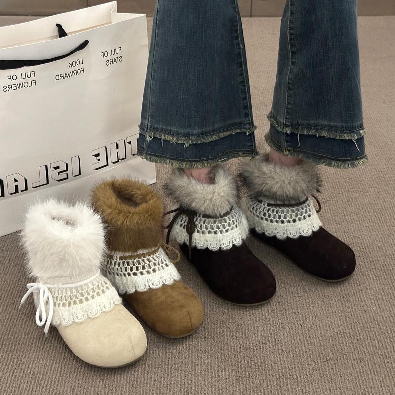 Women's elastic thick sole winter fur one warm cold padded snow boots non-slip wear casual sports short cotton boots