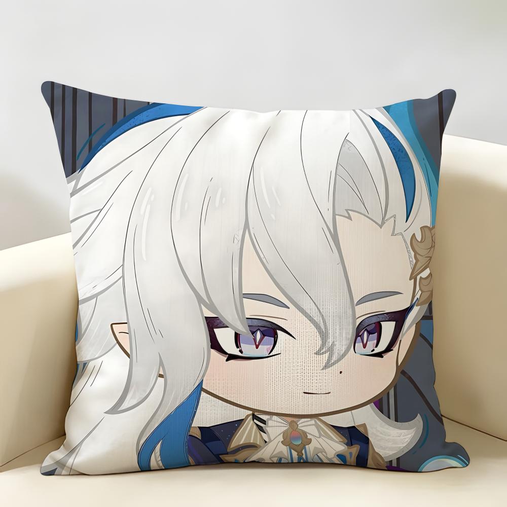 Neuvillette Cute Genshin Impact Cushion Cover Natural Linen Organic Fabric DoubleSided Printing Room Sofa Decor Pillow Case