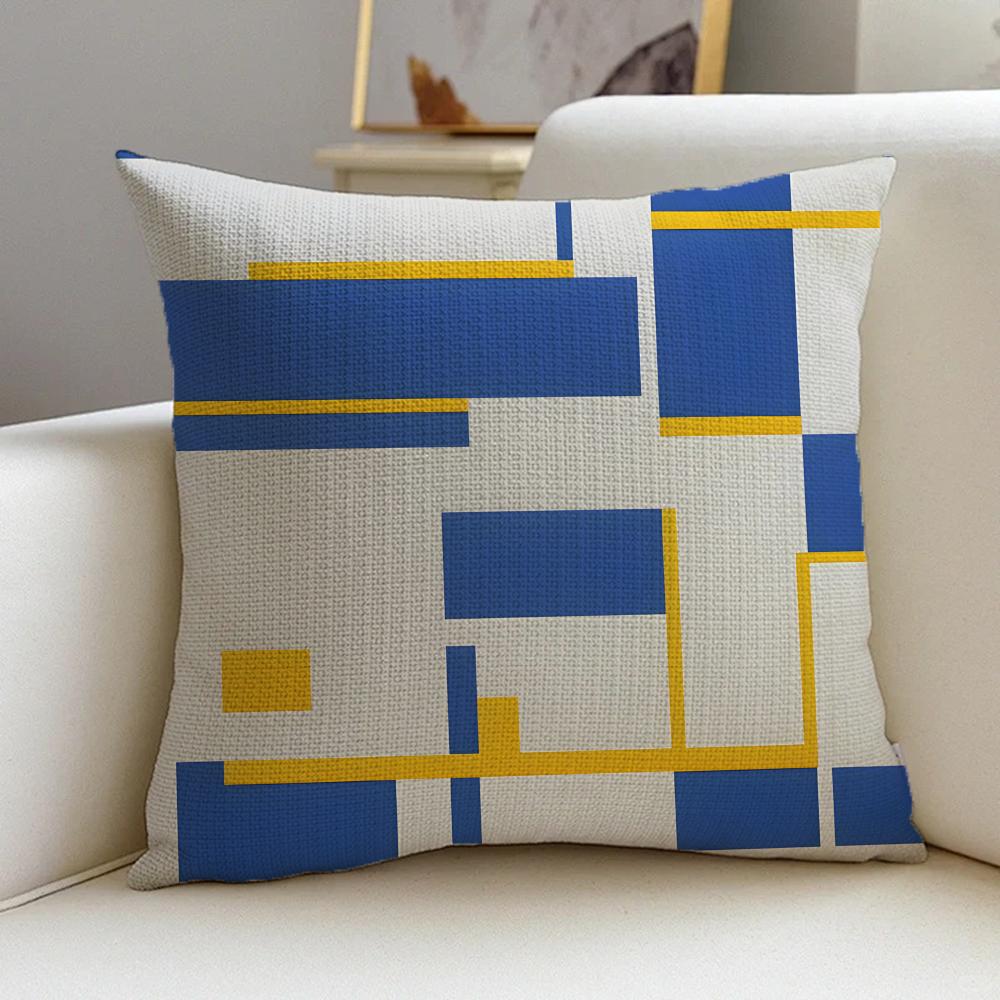 M-Mondrian Style Cushion Cover Cushion Cover Pillowcase, Anti-Mite Invisible Zipper, Linen Sofa Cushion